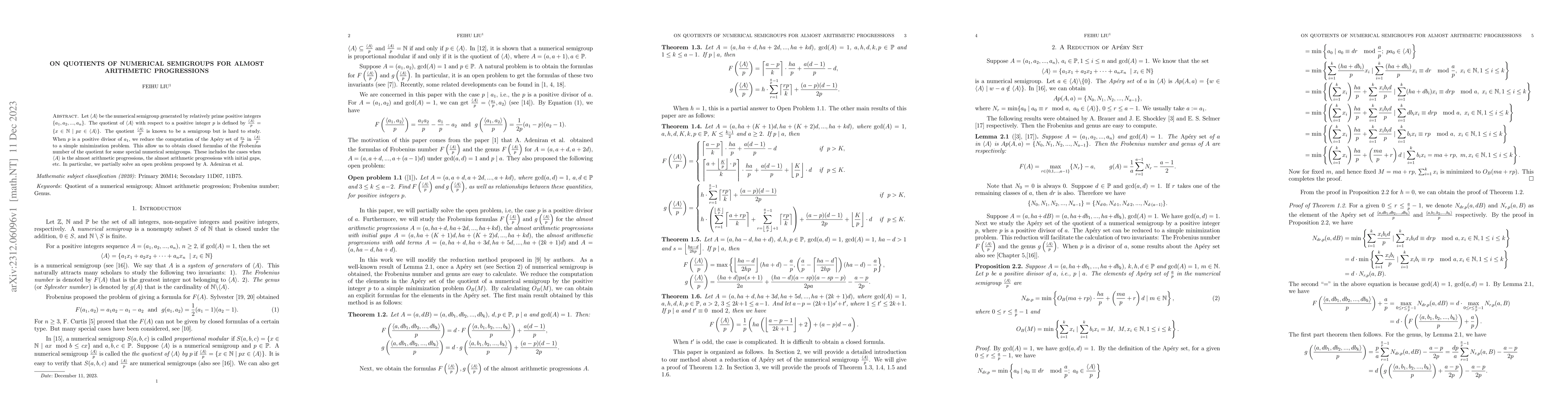 Thumbnail for On quotients of numerical semigroups for almost arithmetic progressions