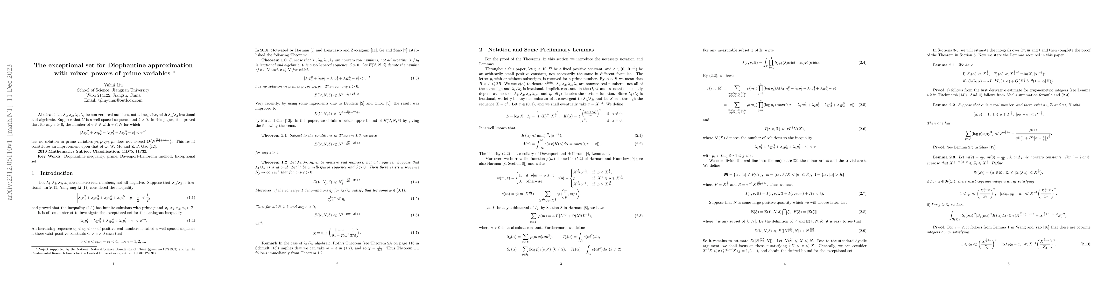 Thumbnail for The exceptional set for Diophantine approximation with mixed powers of
  prime variables
