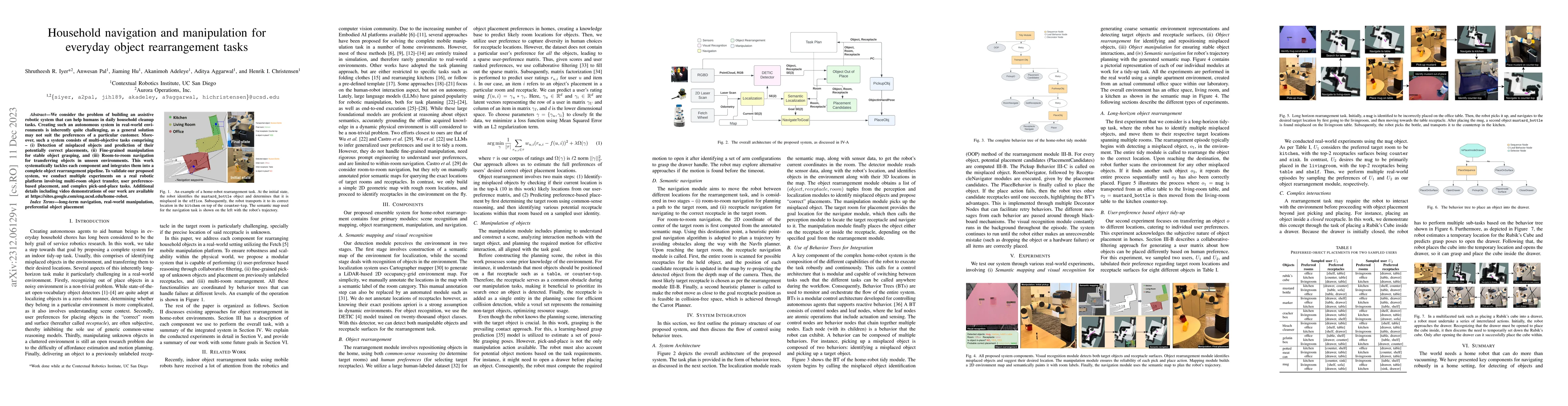 Thumbnail for Household navigation and manipulation for everyday object rearrangement
  tasks