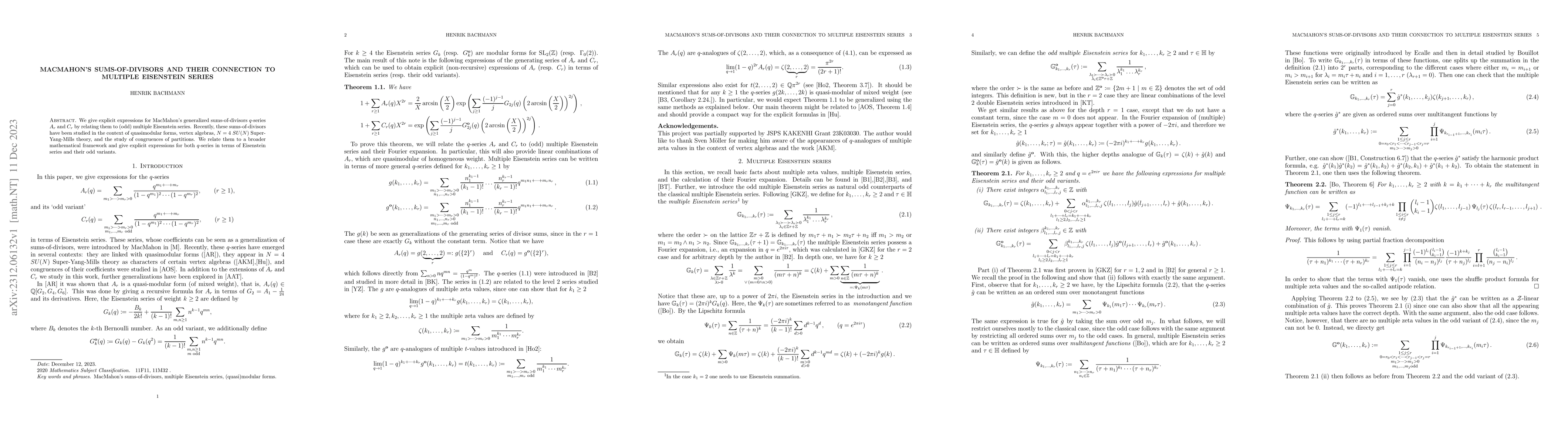 Thumbnail for MacMahon's sums-of-divisors and their connection to multiple Eisenstein
  series