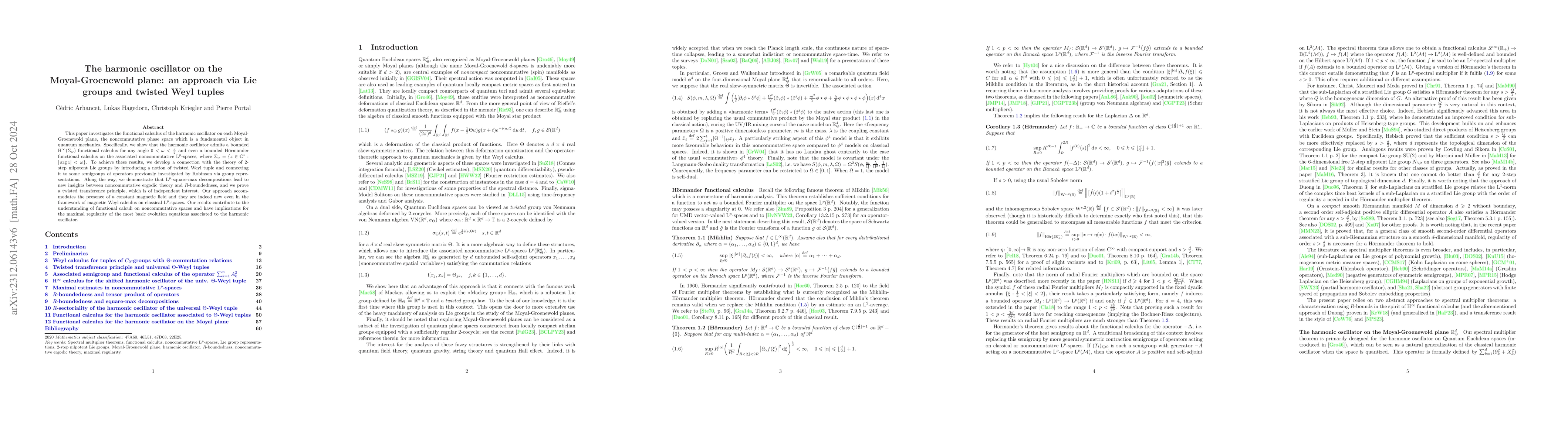 Thumbnail for The harmonic oscillator on the Moyal-Groenewold plane: an approach via
  Lie groups and twisted Weyl tuples