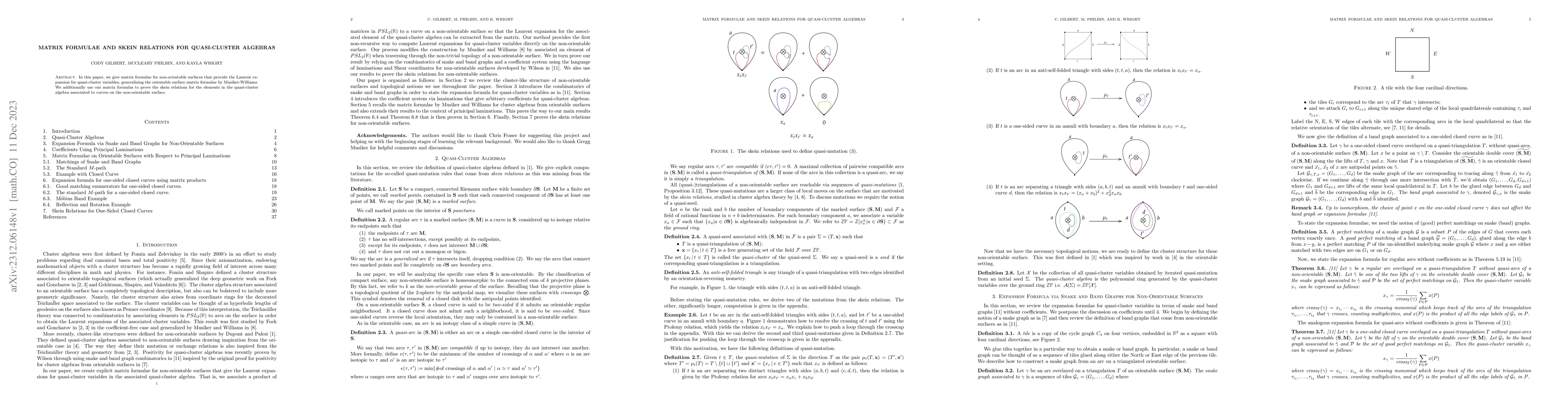 Thumbnail for Matrix Formulae and Skein Relations for Quasi-cluster Algebras