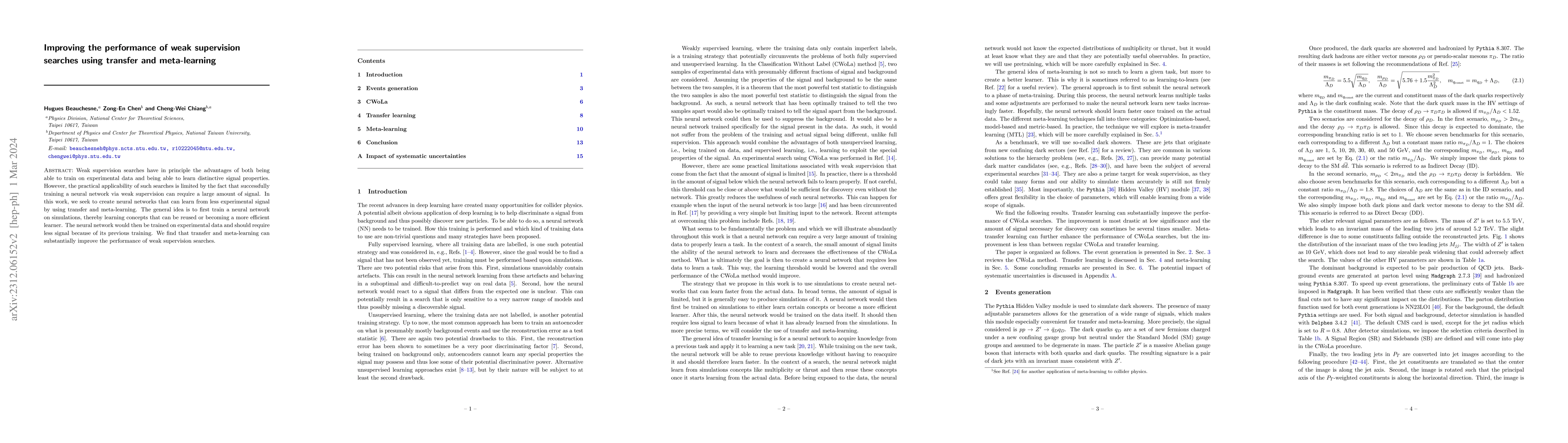 Thumbnail for Improving the performance of weak supervision searches using transfer
  and meta-learning