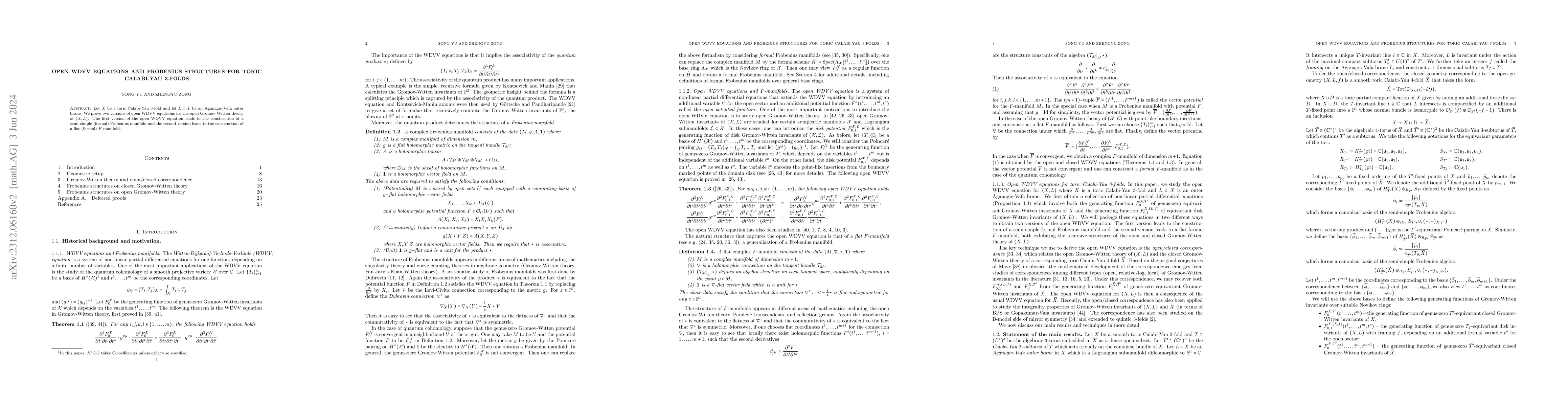Thumbnail for Open WDVV Equations and Frobenius Structures for Toric Calabi-Yau
  3-Folds