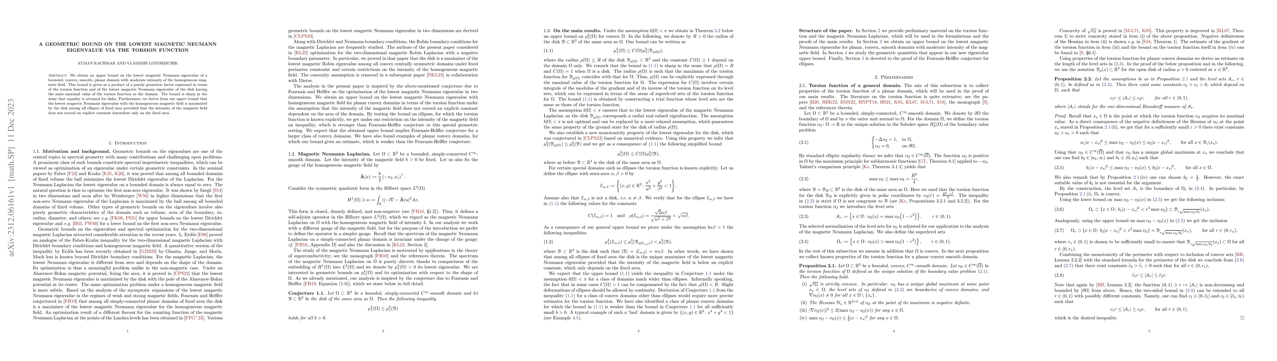 Thumbnail for A geometric bound on the lowest magnetic Neumann eigenvalue via the
  torsion function