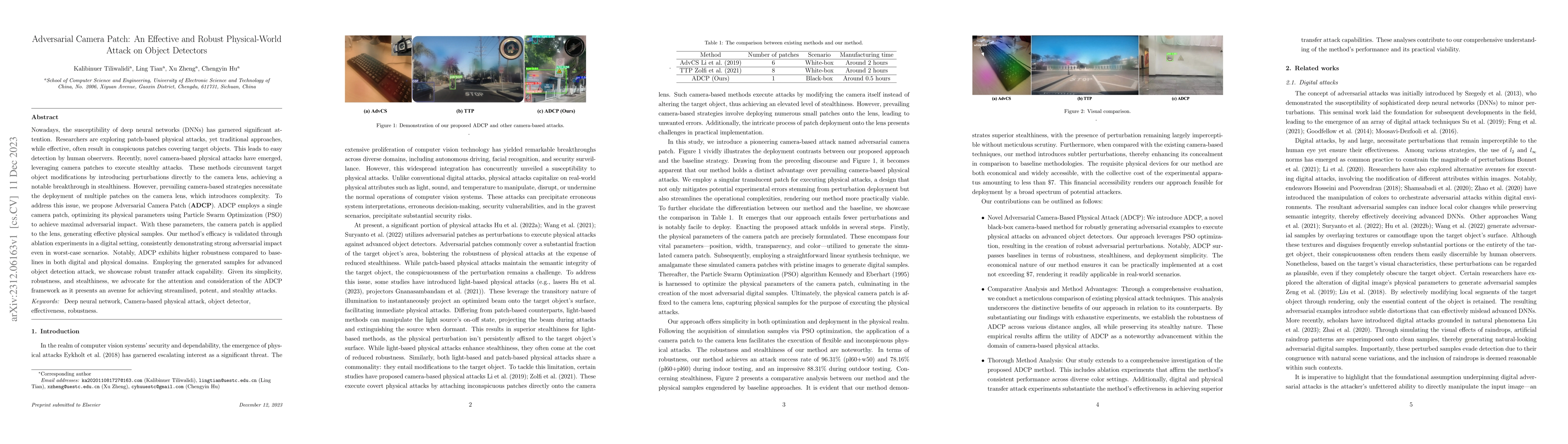 Thumbnail for Adversarial Camera Patch: An Effective and Robust Physical-World Attack
  on Object Detectors