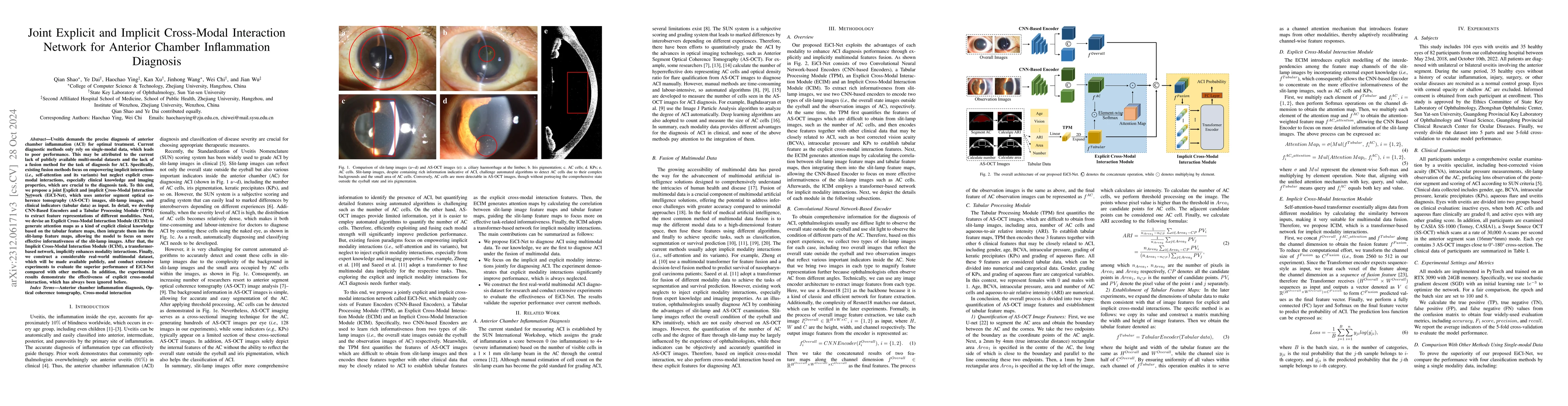 Thumbnail for Jointly Explicit and Implicit Cross-Modal Interaction Network for
  Anterior Chamber Inflammation Diagnosis