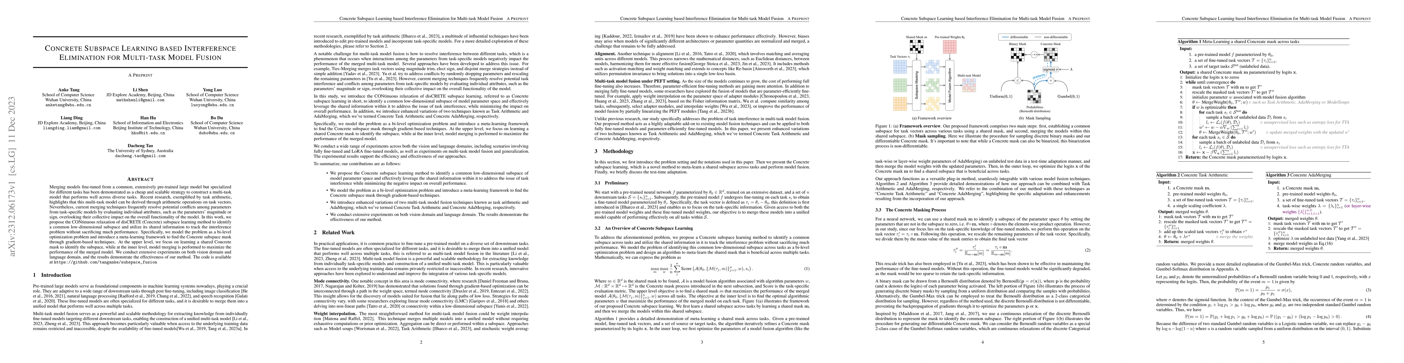 Thumbnail for Concrete Subspace Learning based Interference Elimination for Multi-task
  Model Fusion
