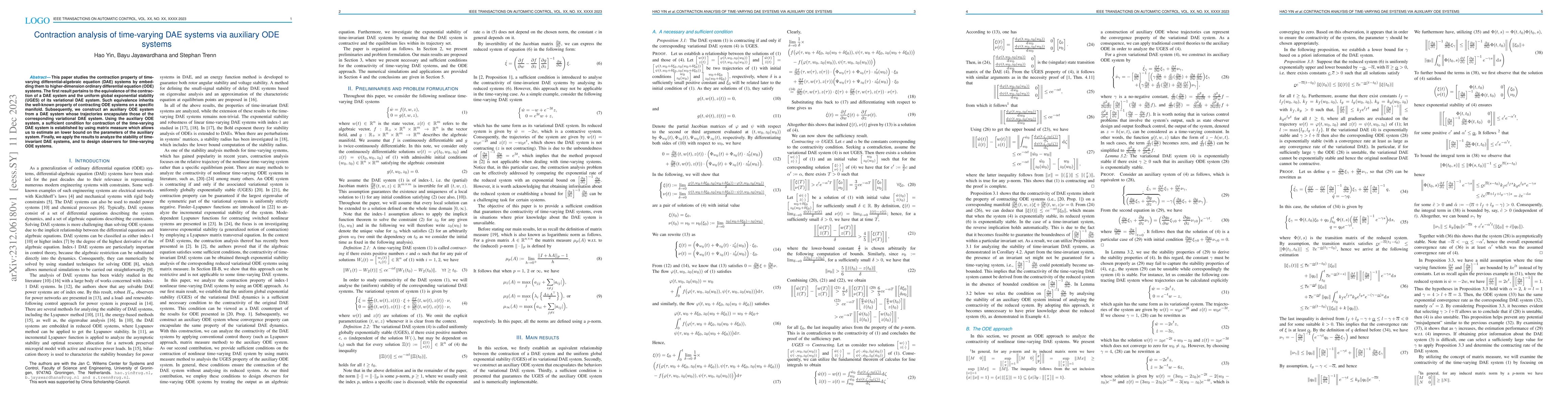 Thumbnail for Contraction analysis of time-varying DAE systems via auxiliary ODE
  systems