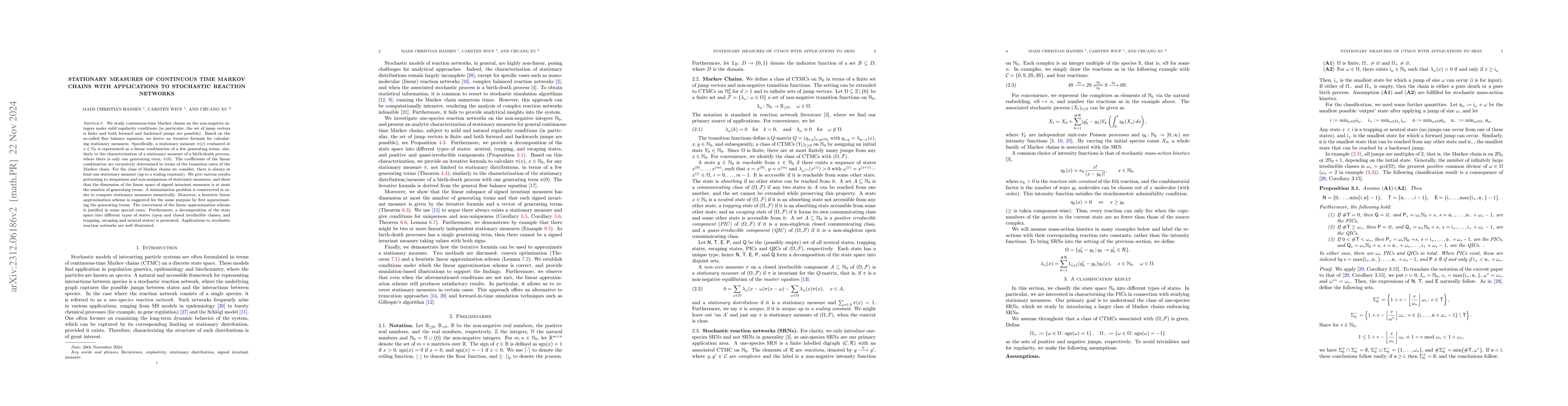 Thumbnail for Stationary measures of continuous time Markov chains with applications
  to stochastic reaction networks