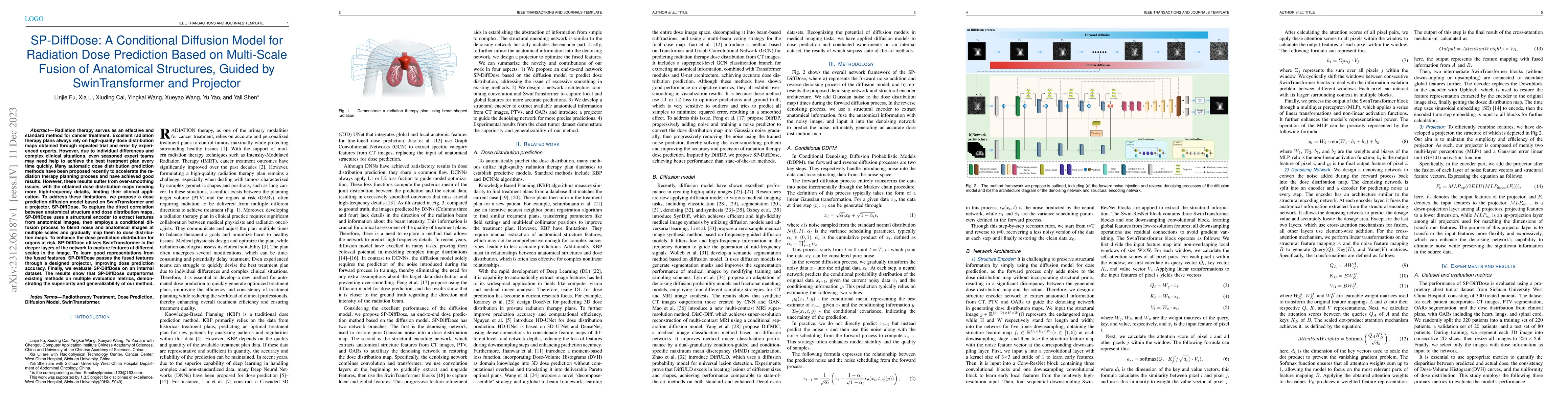 Thumbnail for SP-DiffDose: A Conditional Diffusion Model for Radiation Dose Prediction
  Based on Multi-Scale Fusion of Anatomical Structures, Guided by
  SwinTransformer and Projector