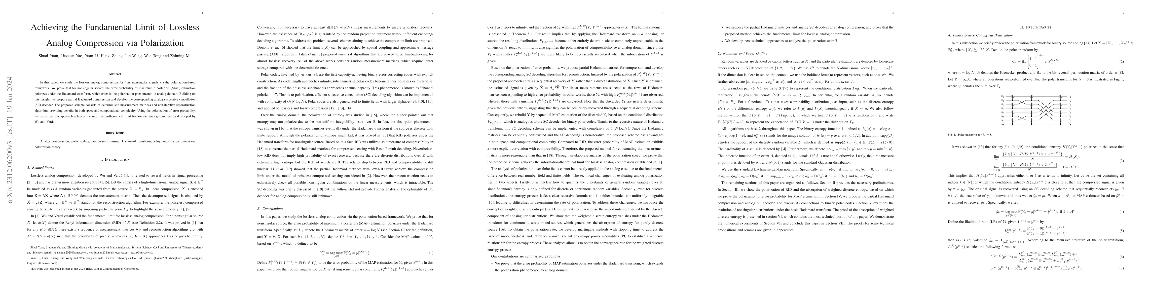 Thumbnail for Achieving the Fundamental Limit of Lossless Analog Compression via
  Polarization