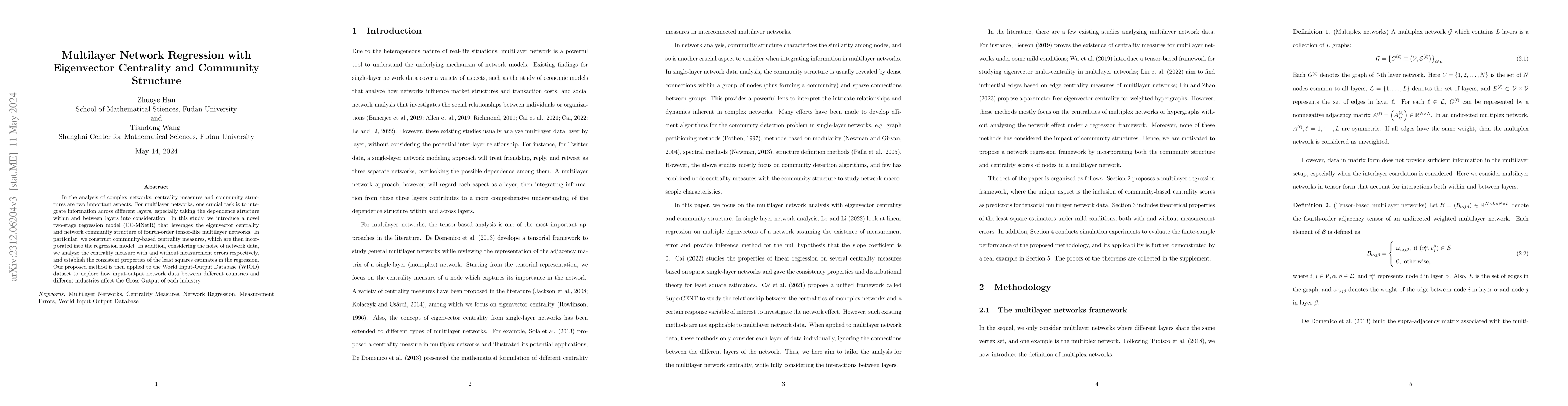 Thumbnail for Multilayer Network Regression with Eigenvector Centrality and Community
  Structure