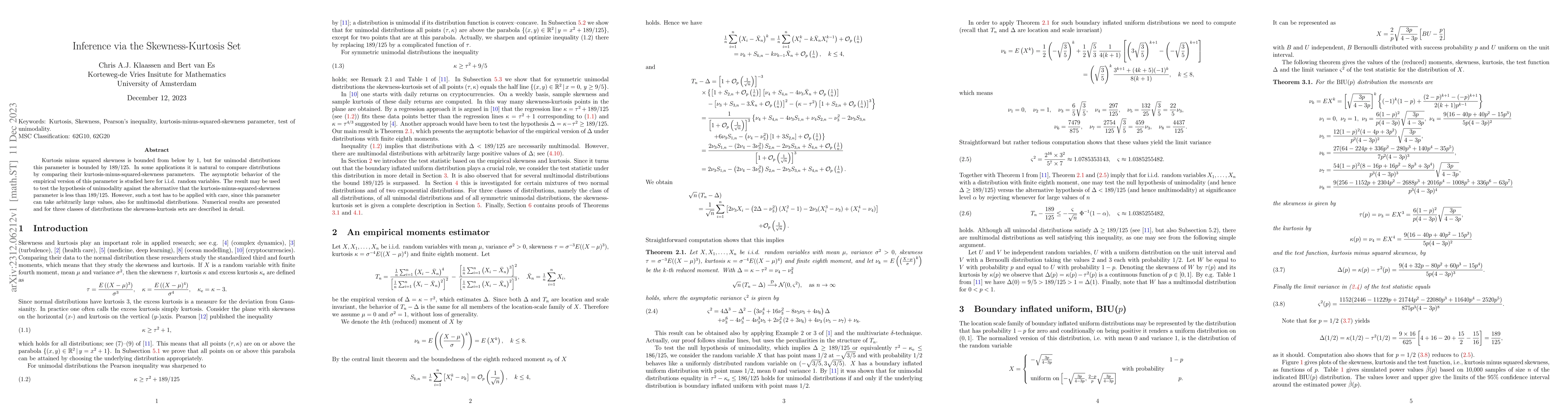 Thumbnail for Inference via the Skewness-Kurtosis Set