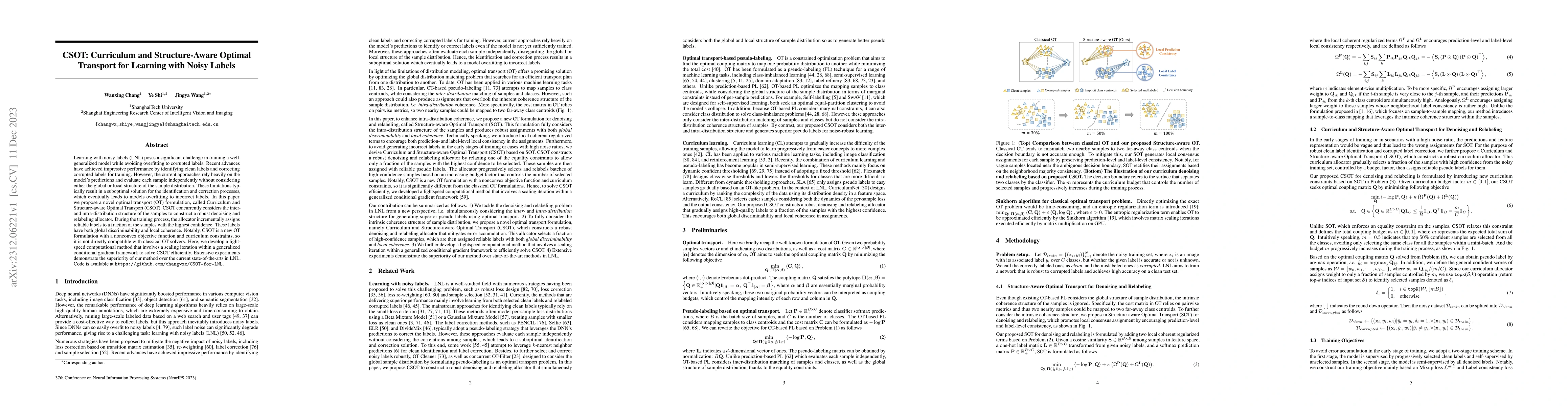 Thumbnail for CSOT: Curriculum and Structure-Aware Optimal Transport for Learning with
  Noisy Labels