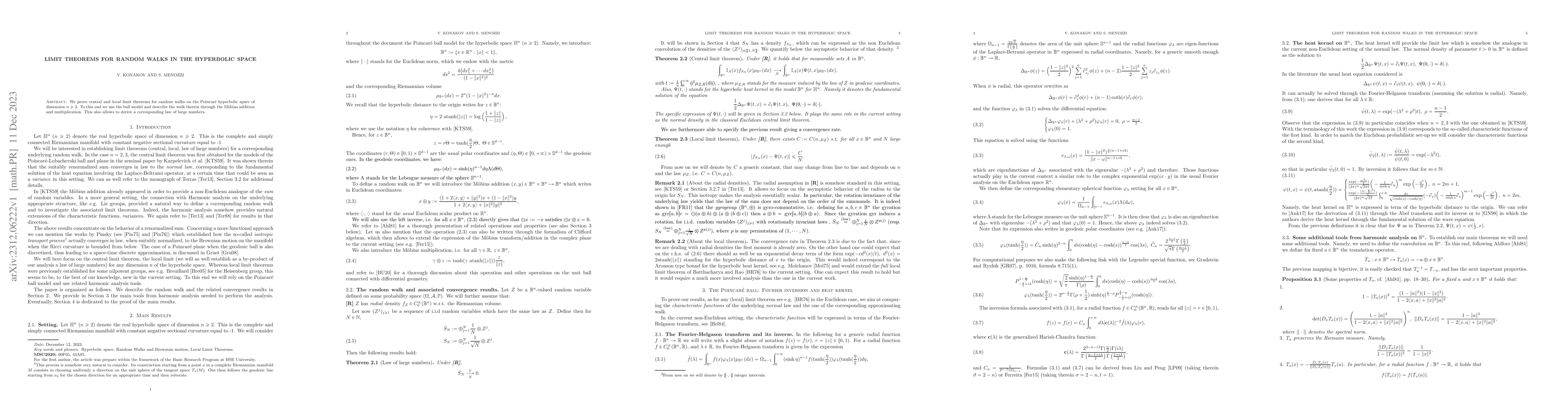 Thumbnail for Limit Theorems for Random Walks in the Hyperbolic Space