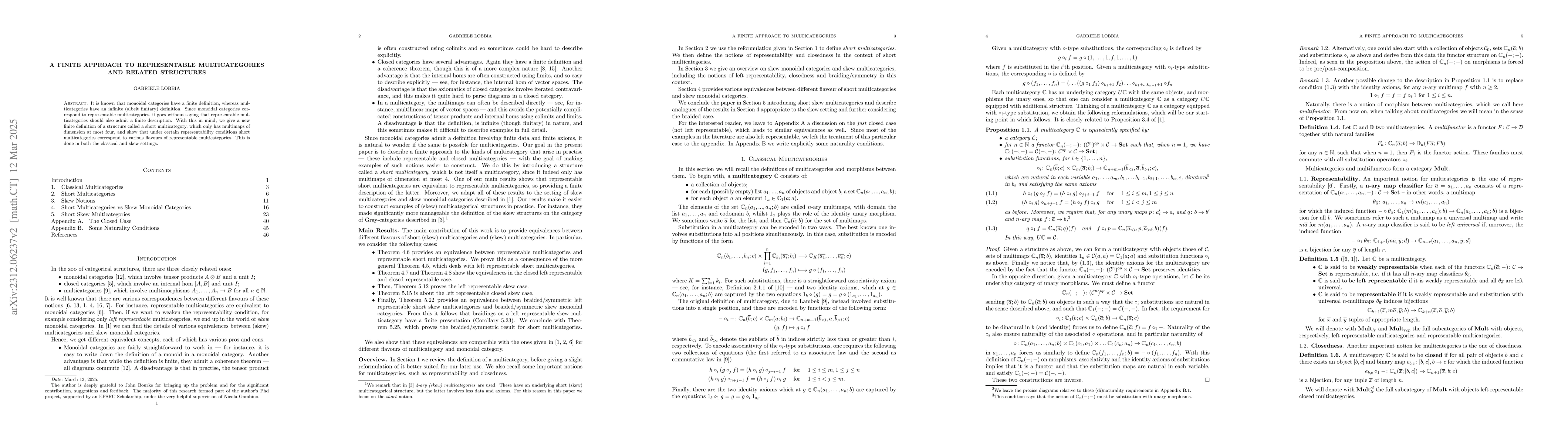 Thumbnail for A finite approach to representable multicategories and related
  structures