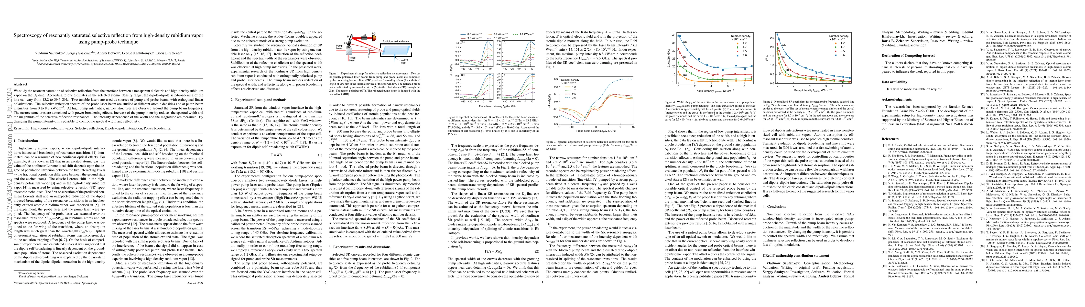 Thumbnail for Pump-probe studies of resonantly saturated selective reflection from
  high-density rubidium vapor