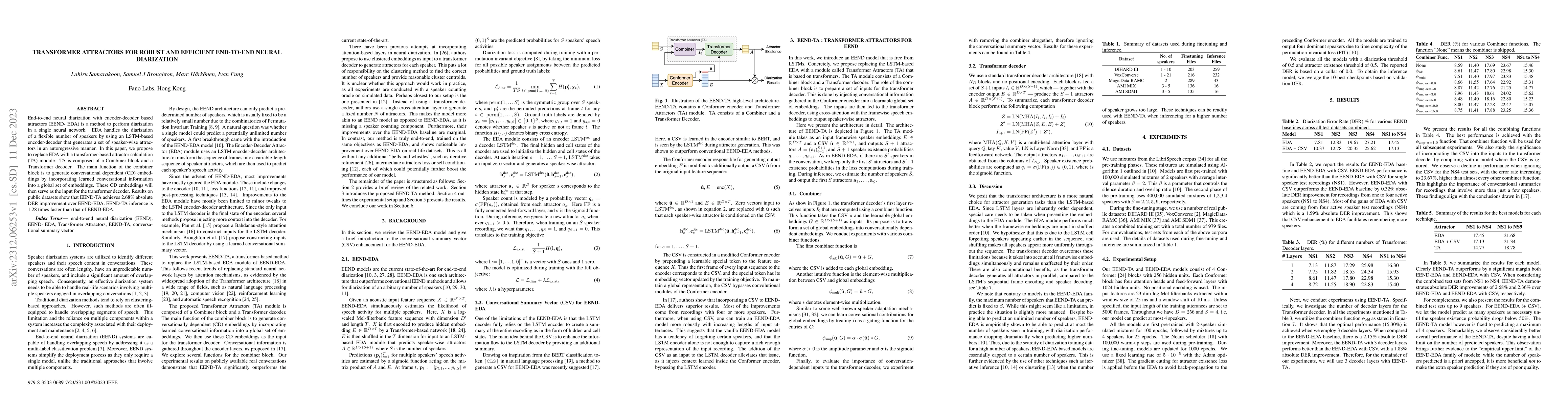 Thumbnail for Transformer Attractors for Robust and Efficient End-to-End Neural
  Diarization