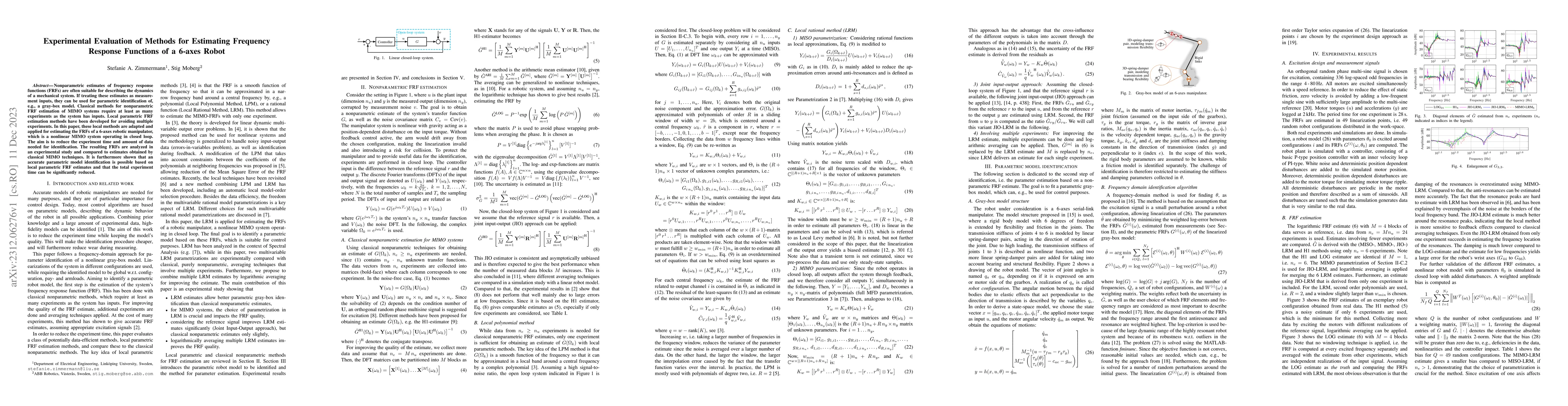 Thumbnail for Experimental Evaluation of Methods for Estimating Frequency Response
  Functions of a 6-axes Robot