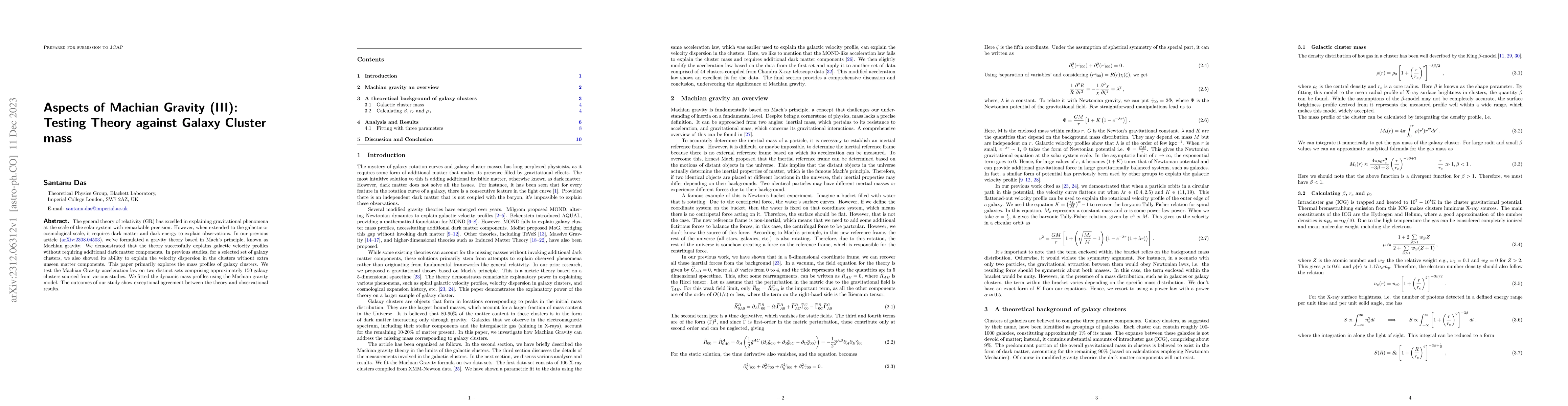 Thumbnail for Aspects of Machian Gravity (III): Testing Theory against Galaxy Cluster
  mass