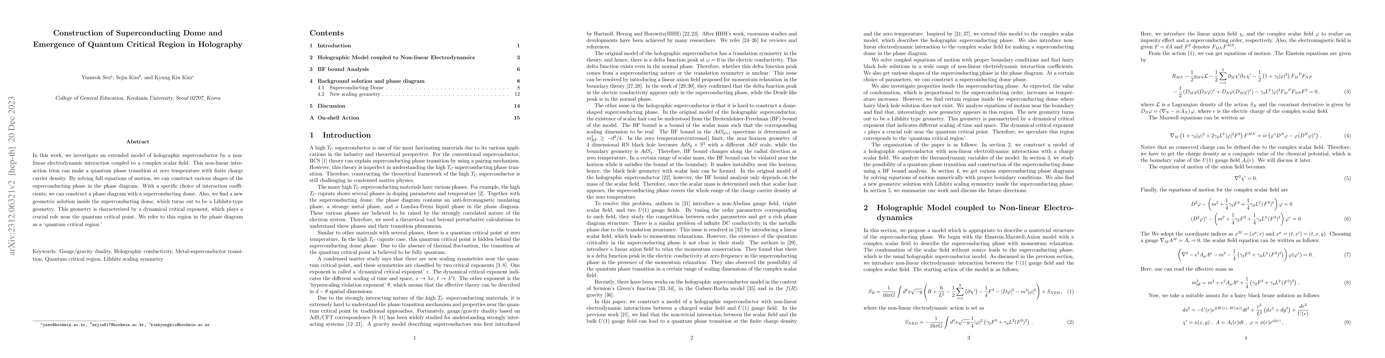 Thumbnail for Construction of Superconducting Dome and Emergence of Quantum Critical
  Region in Holography