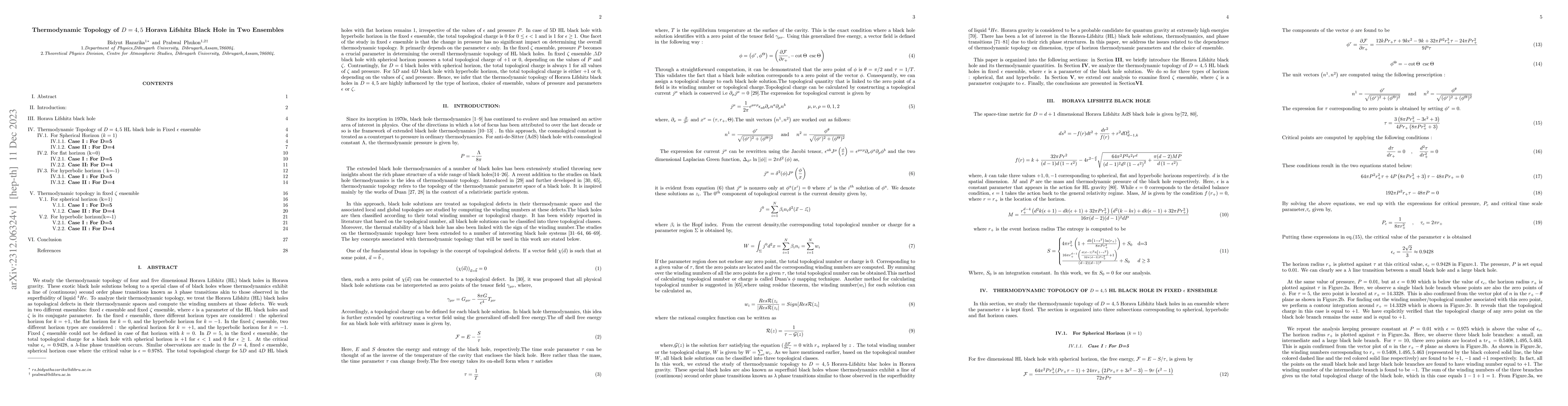 Thumbnail for Thermodynamic Topology of $D=4,5$ Horava Lifshitz Black Hole in Two
  Ensembles
