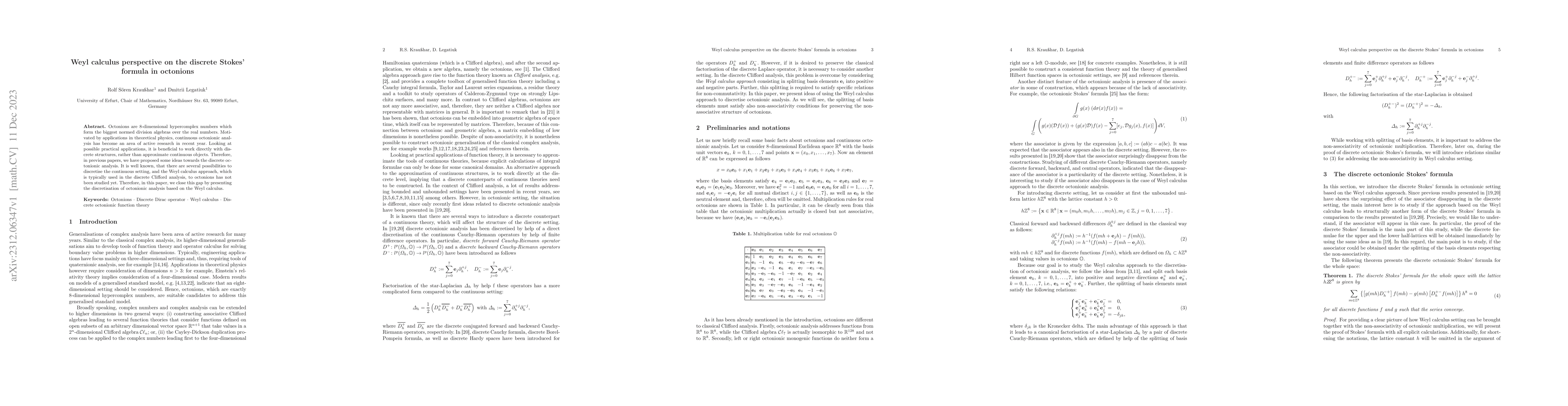 Thumbnail for Weyl calculus perspective on the discrete Stokes' formula in octonions