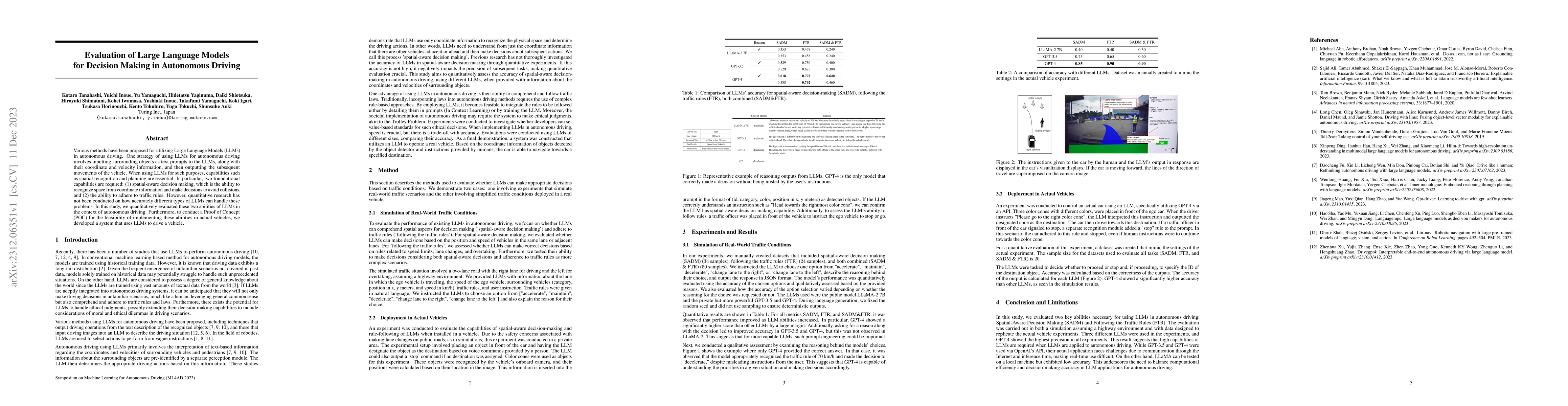 Thumbnail for Evaluation of Large Language Models for Decision Making in Autonomous
  Driving