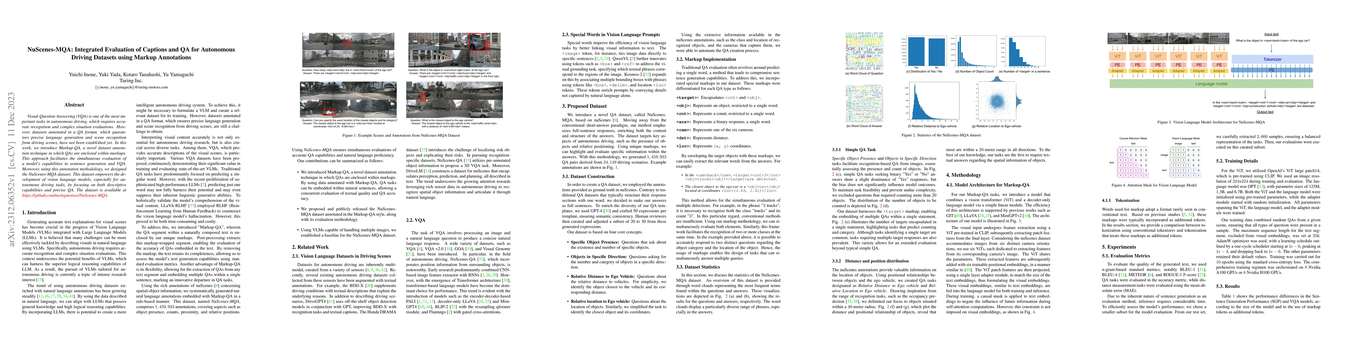 Thumbnail for NuScenes-MQA: Integrated Evaluation of Captions and QA for Autonomous
  Driving Datasets using Markup Annotations