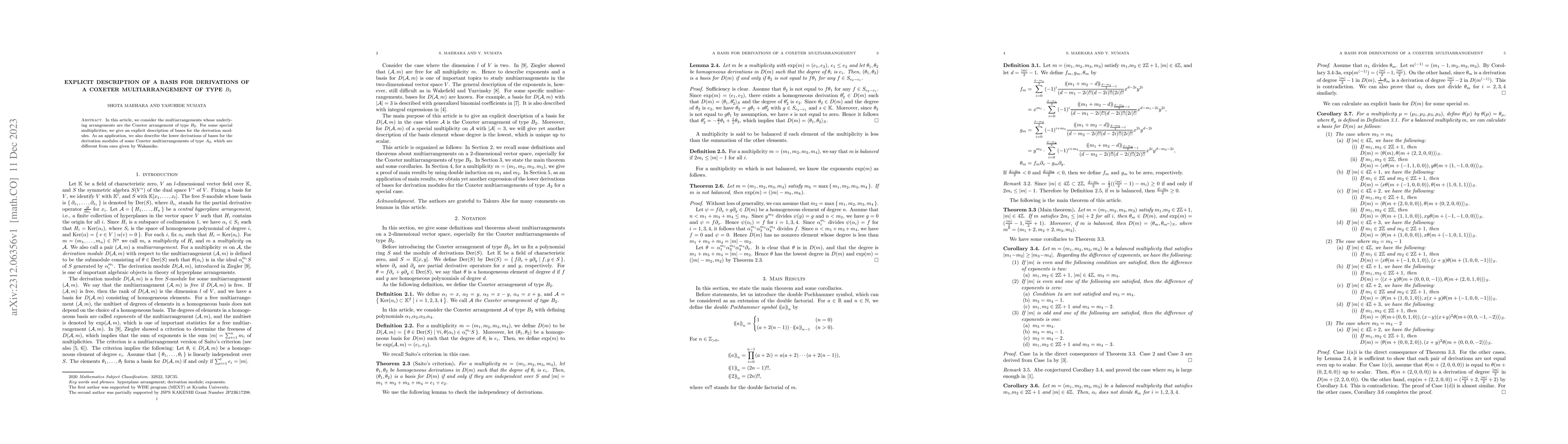 Thumbnail for Explicit description of a basis for derivations of a Coxeter
  multiarrangement of type $B_2$