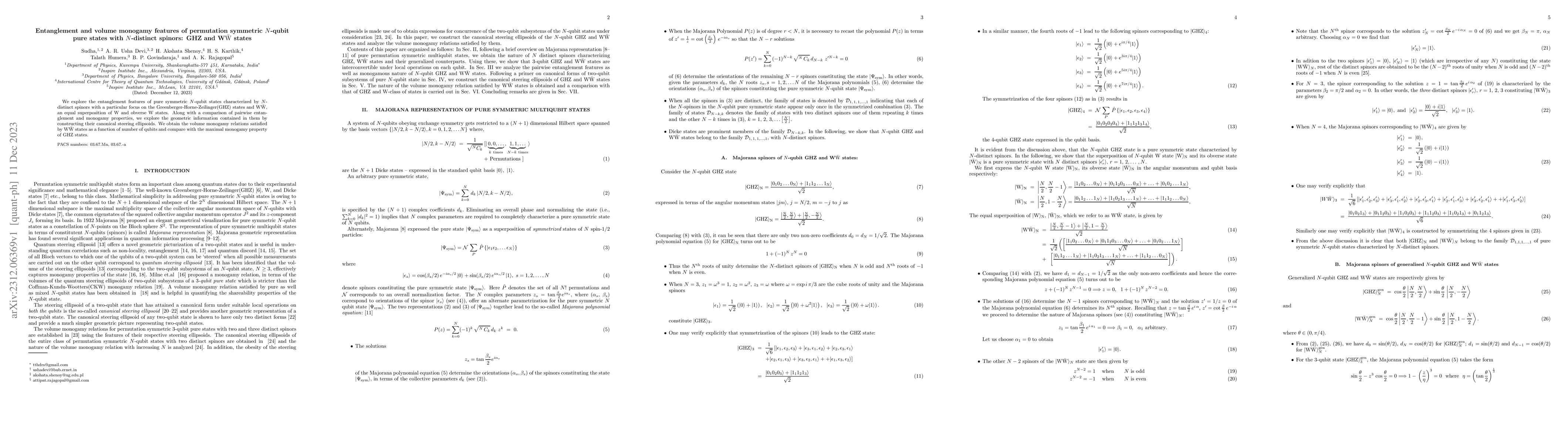 Thumbnail for Entanglement and volume monogamy features of permutation symmetric
  N-qubit pure states with N-distinct spinors: GHZ and WWbar states