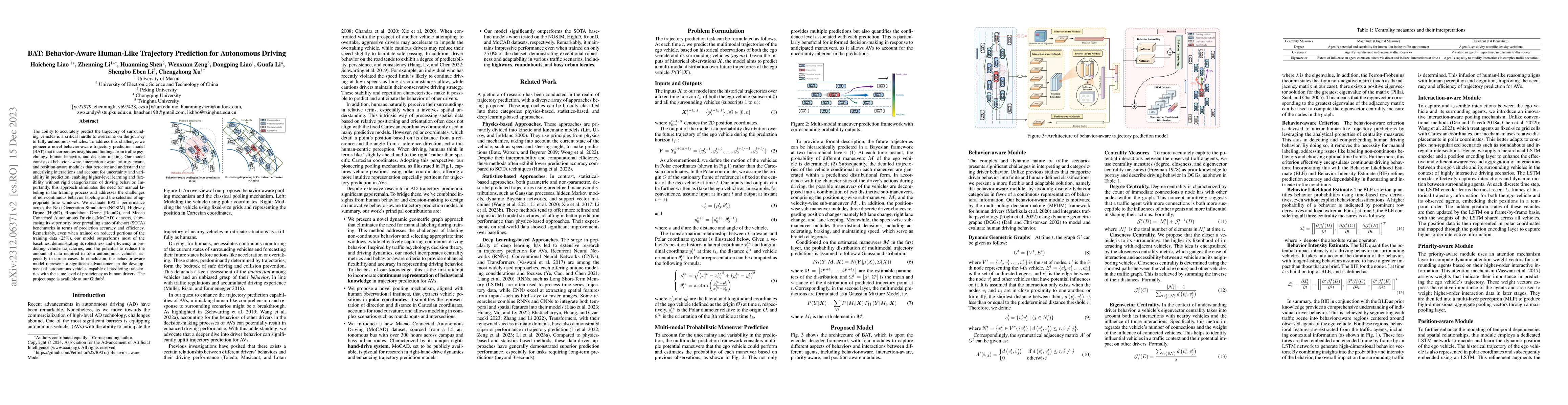 Thumbnail for BAT: Behavior-Aware Human-Like Trajectory Prediction for Autonomous
  Driving