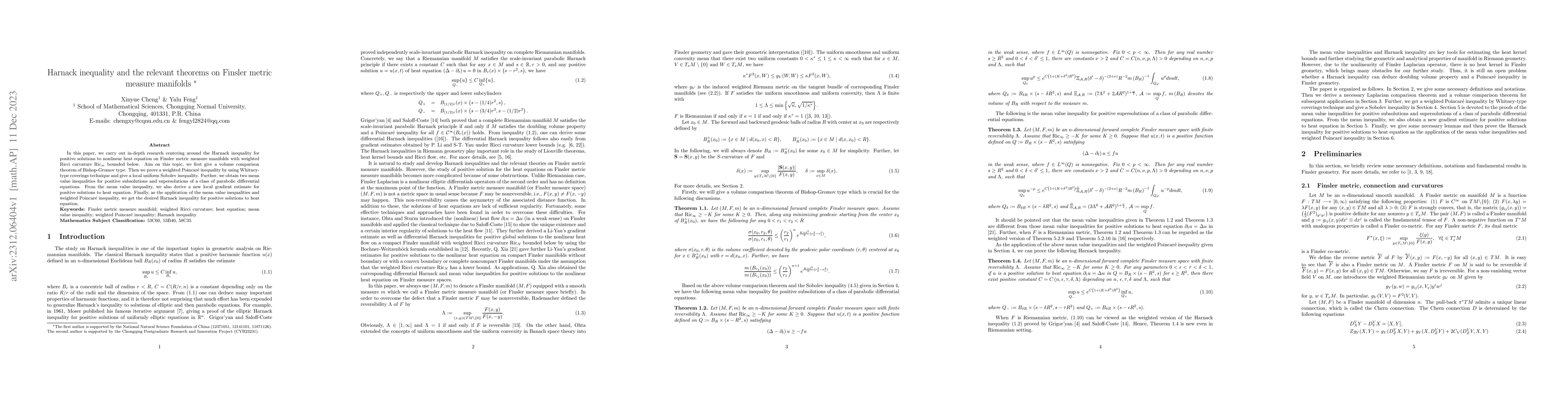 Thumbnail for Harnack inequality and the relevant theorems on Finsler metric measure
  manifolds