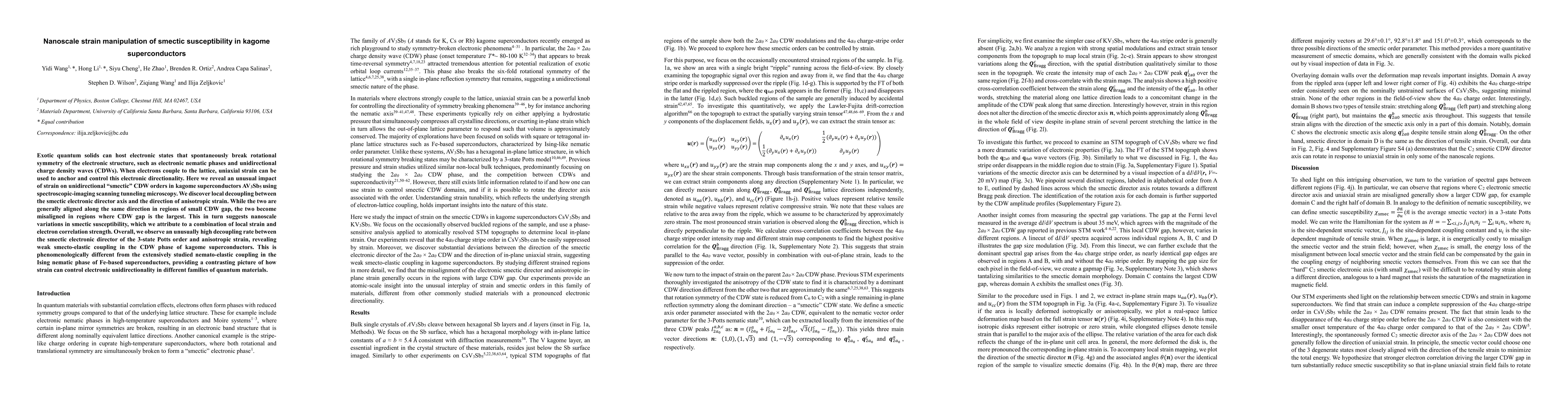 Thumbnail for Nanoscale strain manipulation of smectic susceptibility in kagome
  superconductors
