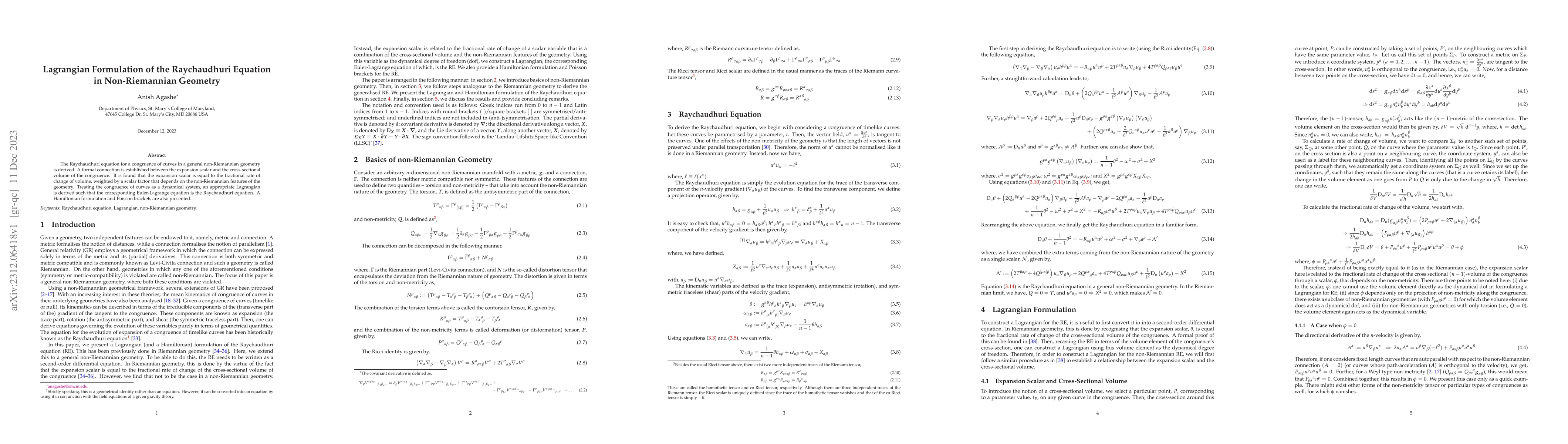 Thumbnail for Lagrangian Formulation of the Raychaudhuri Equation in Non-Riemannian
  Geometry