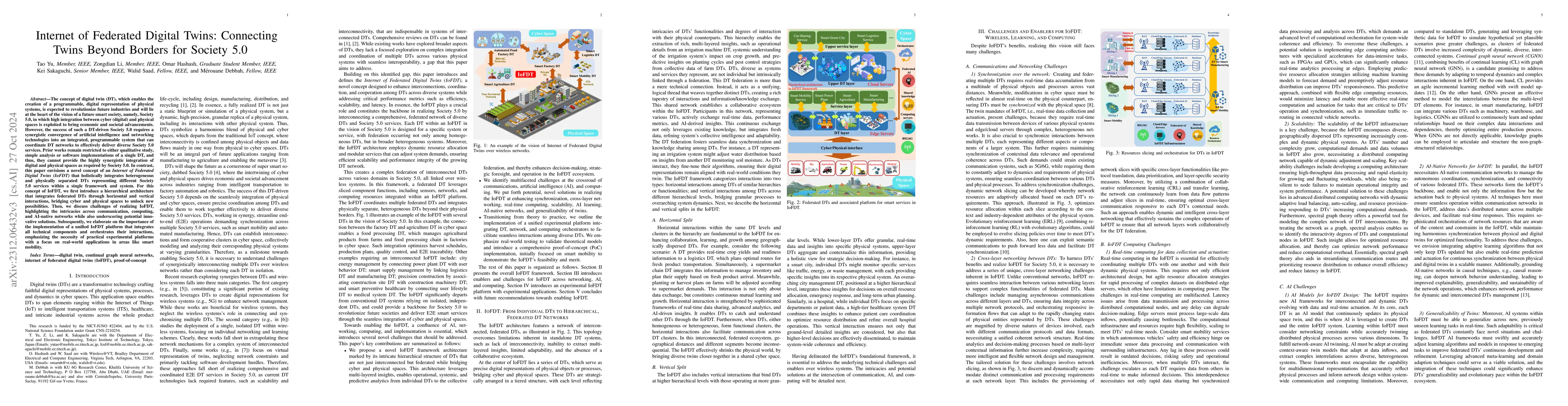Thumbnail for Internet of Federated Digital Twins (IoFDT): Connecting Twins Beyond
  Borders for Society 5.0