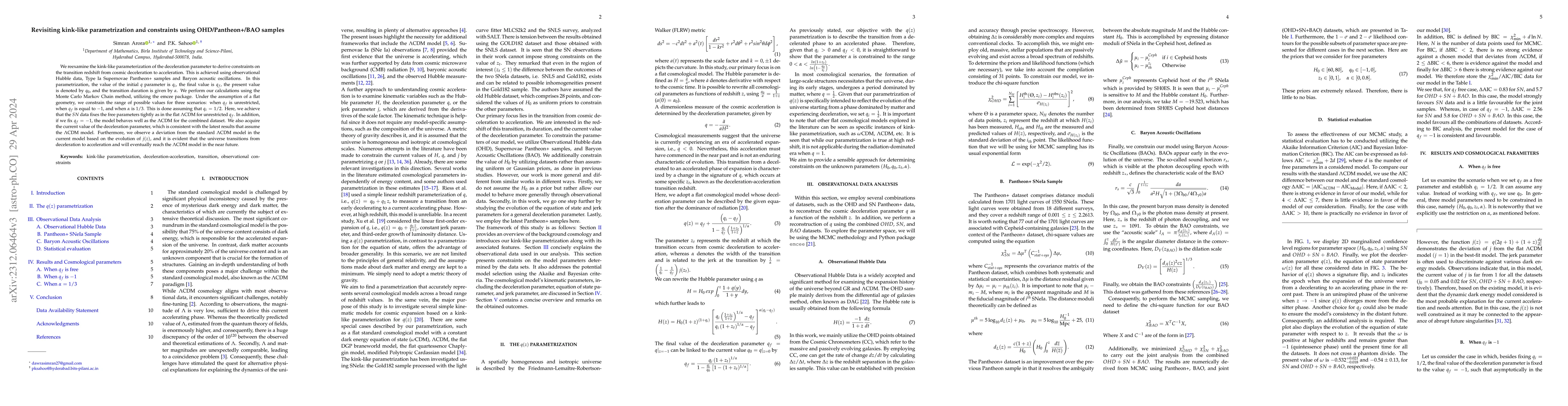 Thumbnail for Revisiting kink-like parametrization and constraints using
  OHD/Pantheon+/BAO samples