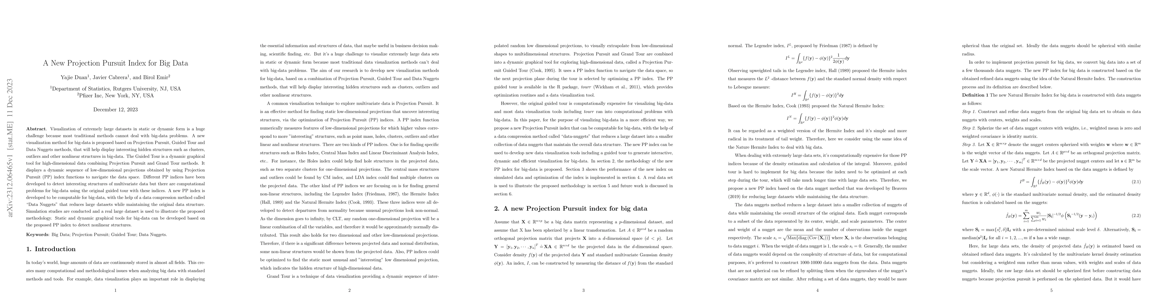 Thumbnail for A New Projection Pursuit Index for Big Data