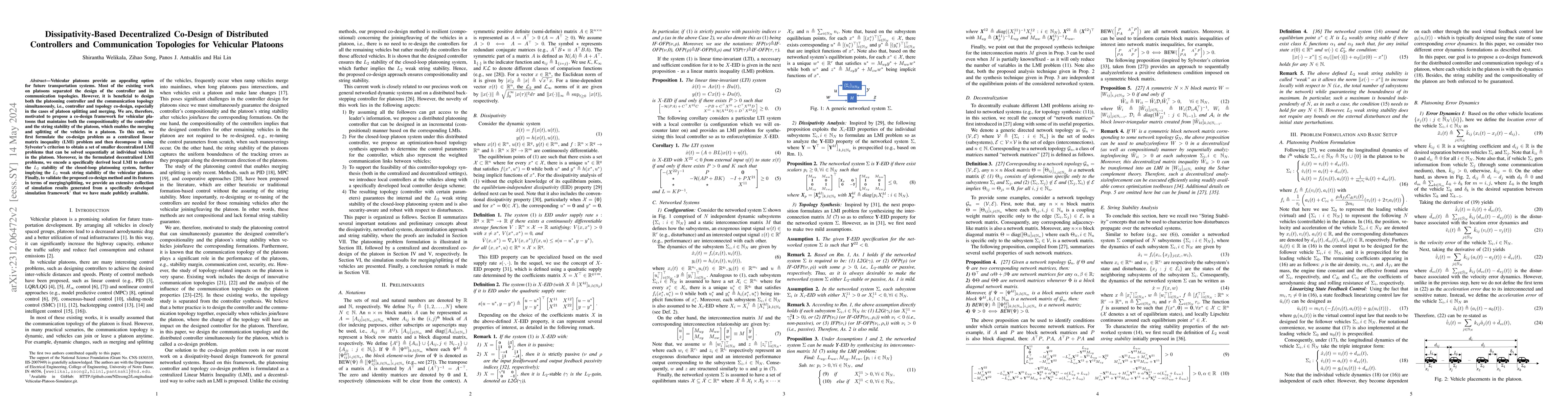 Thumbnail for Dissipativity-Based Decentralized Co-Design of Distributed Controllers
  and Communication Topologies for Vehicular Platoons