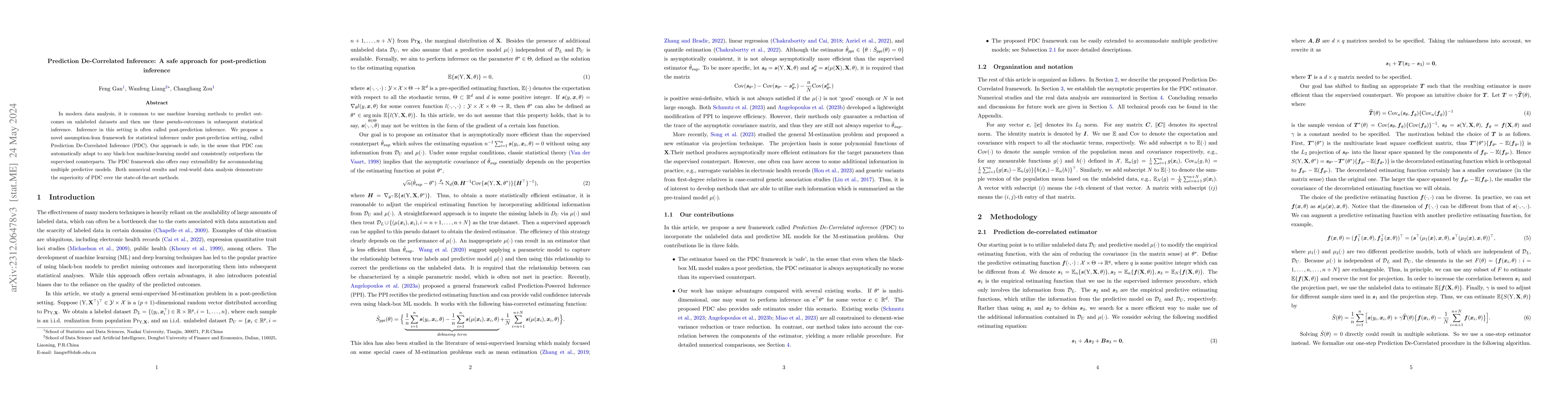 Thumbnail for Prediction De-Correlated Inference: A safe approach for post-prediction
  inference