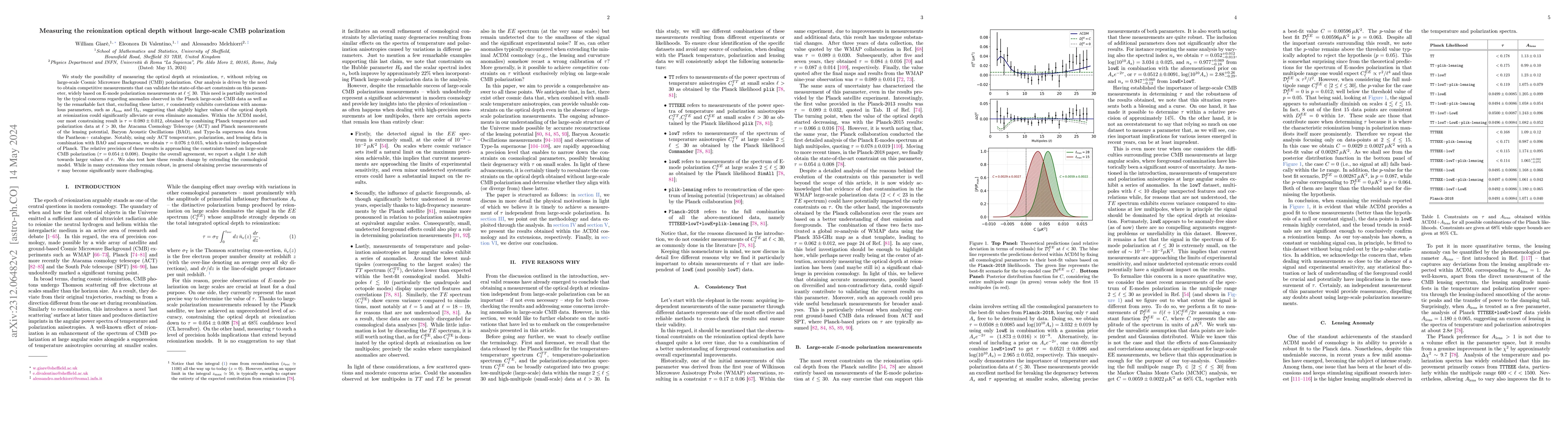 Thumbnail for Measuring the reionization optical depth without large-scale CMB
  polarization