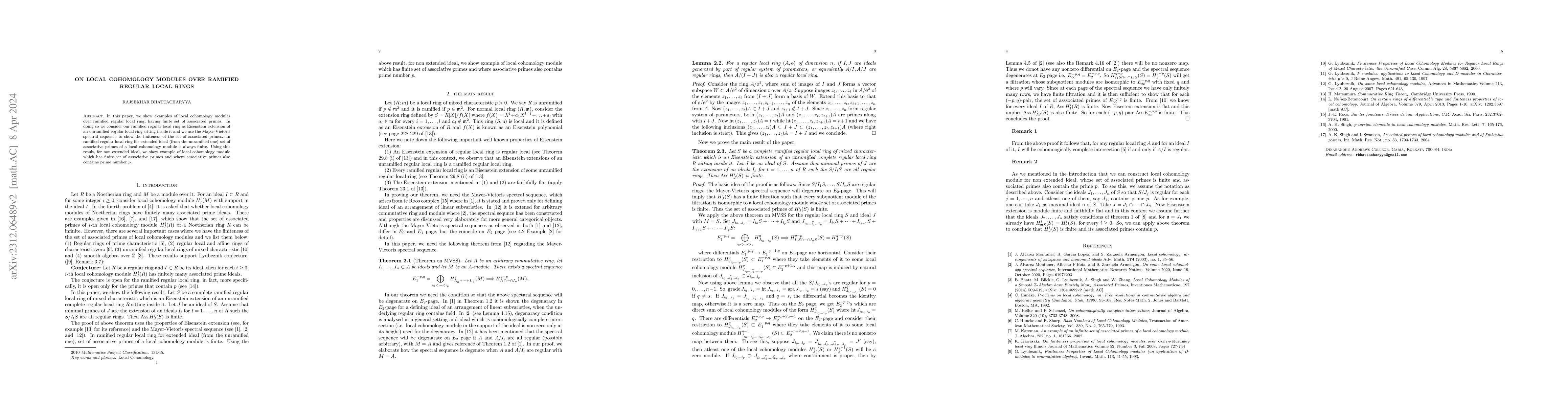 Thumbnail for On local cohomology modules over ramified regular local rings