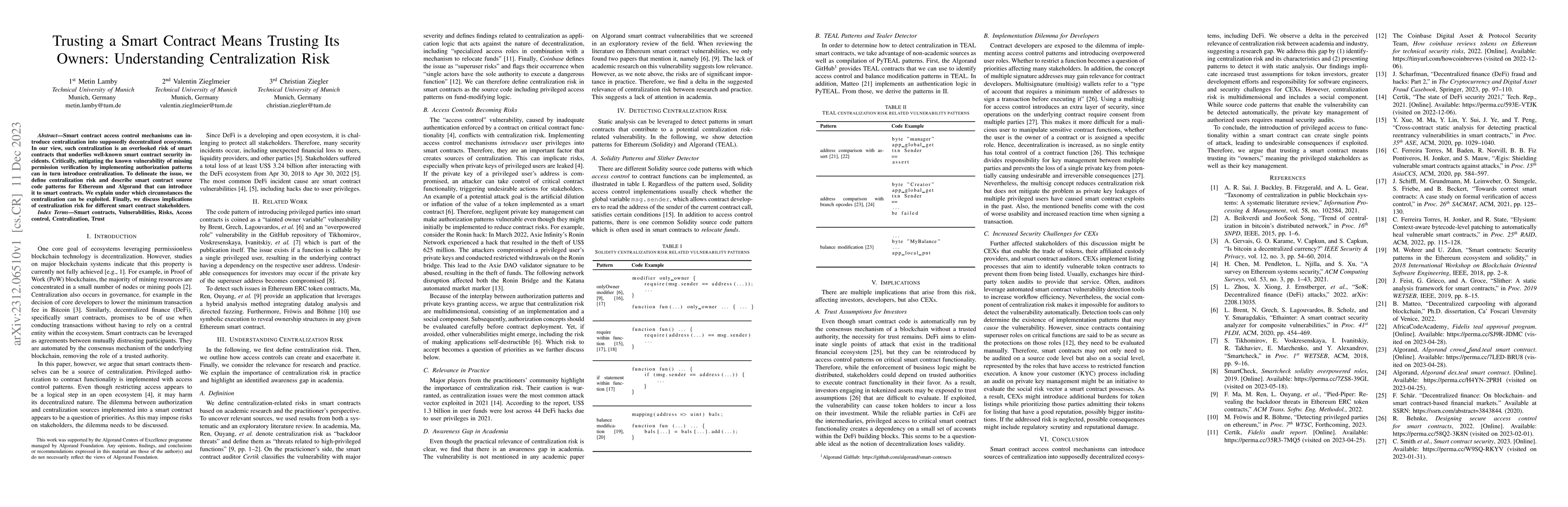 Thumbnail for Trusting a Smart Contract Means Trusting Its Owners: Understanding
  Centralization Risk