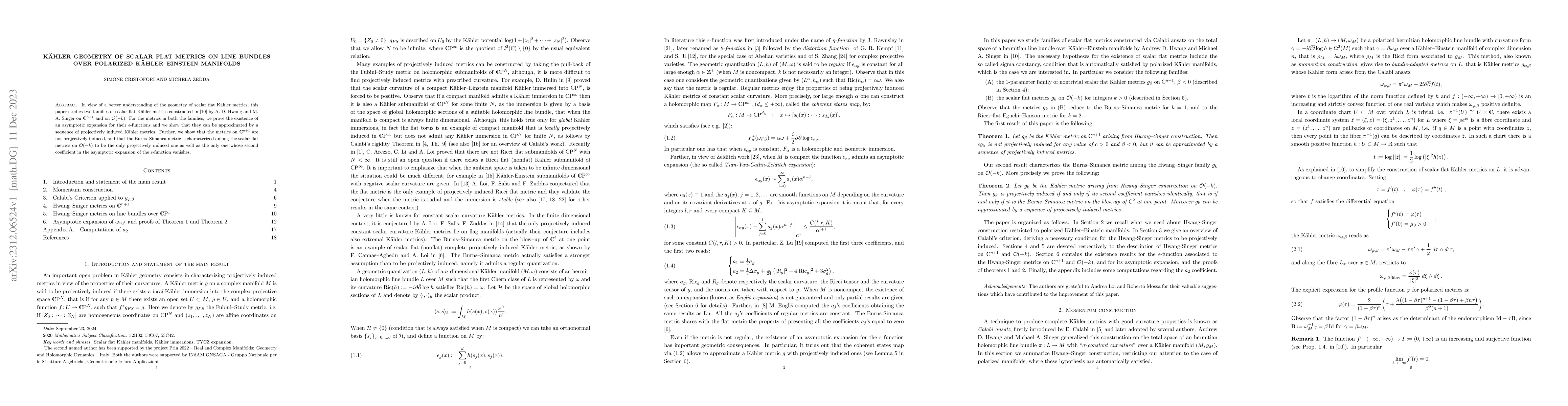Thumbnail for K\"ahler geometry of scalar flat metrics on Line bundles over polarized
  K\"ahler-Einstein manifolds