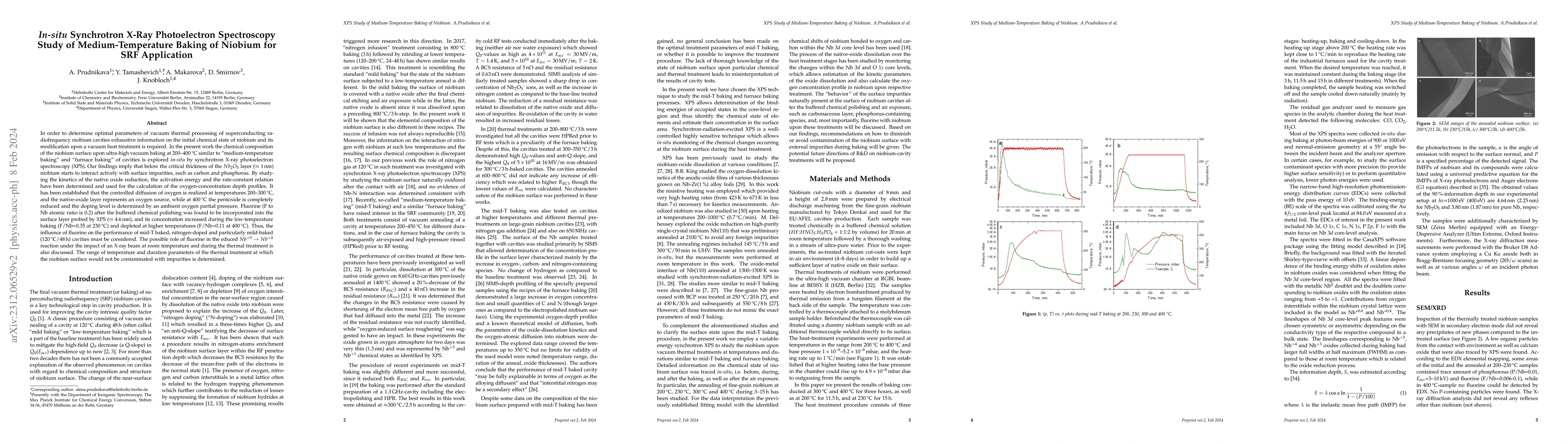 Thumbnail for In-situ Synchrotron X-Ray Photoelectron Spectroscopy Study of
  Medium-Temperature Baking of Niobium for SRF Application