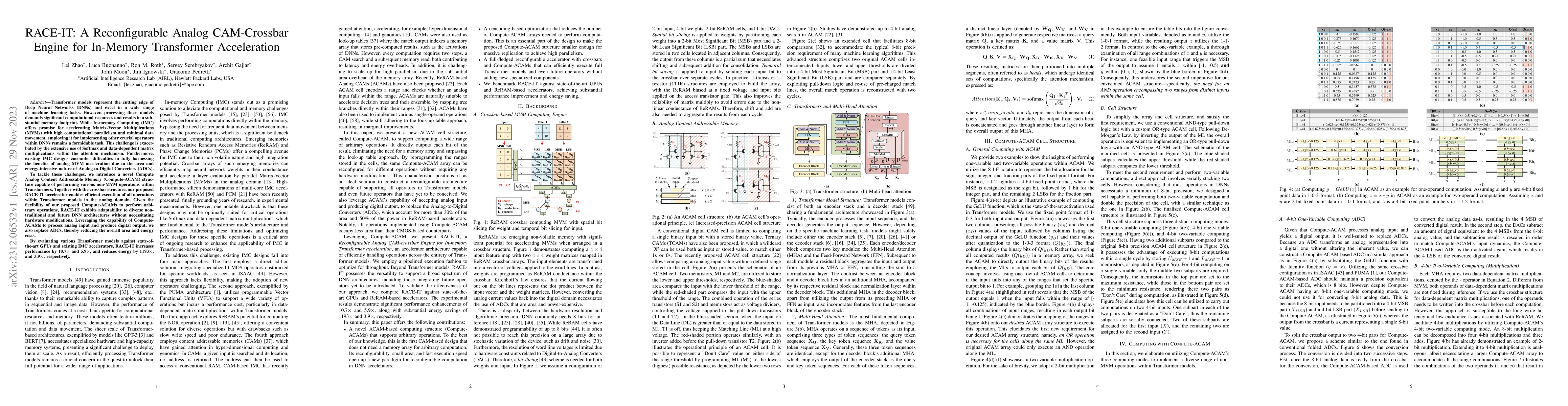 Thumbnail for RACE-IT: A Reconfigurable Analog CAM-Crossbar Engine for In-Memory
  Transformer Acceleration
