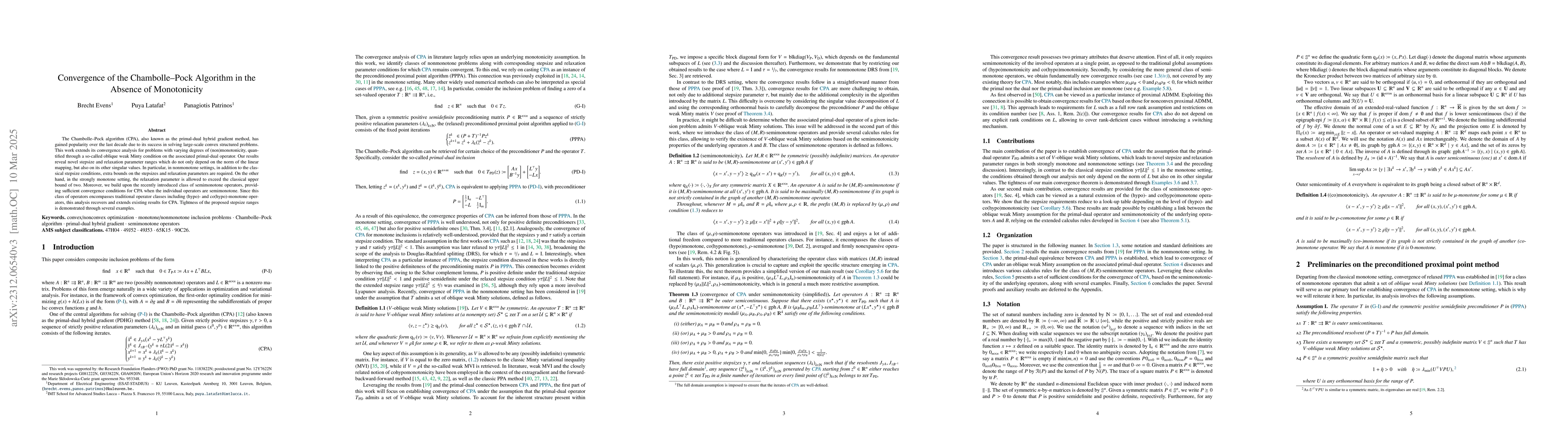 Thumbnail for Convergence of the Chambolle-Pock Algorithm in the Absence of
  Monotonicity