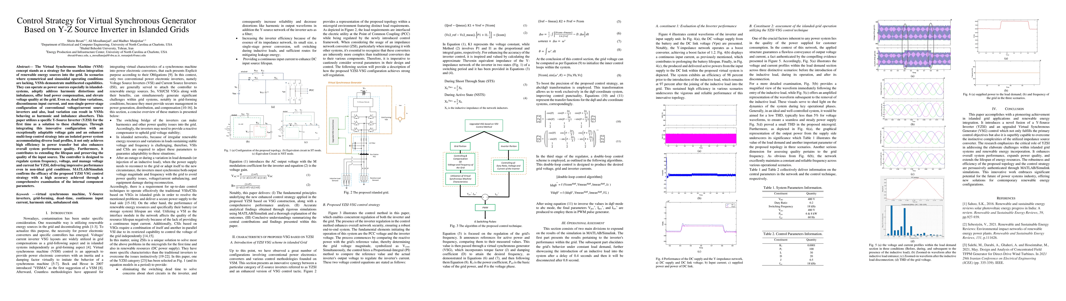 Thumbnail for Control Strategy for Virtual Synchronous Generator Based on Y-Z Source
  Inverter in Islanded Grids