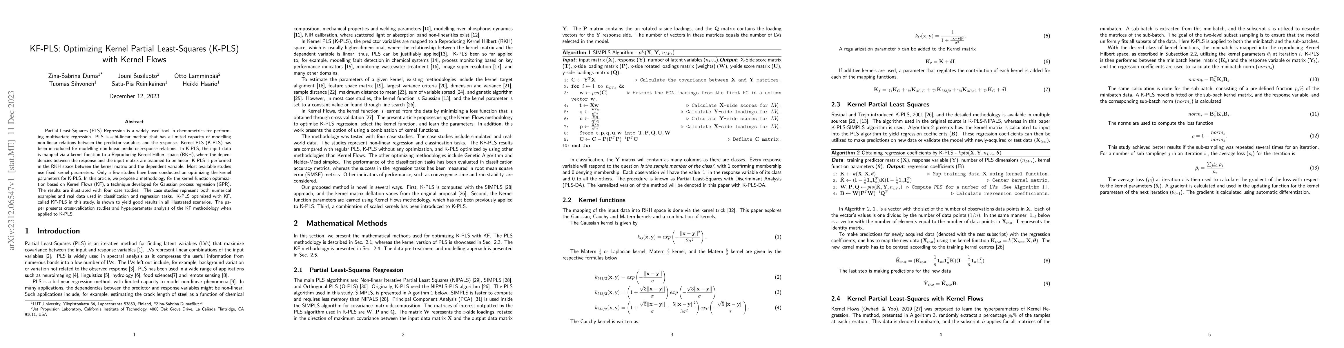 Thumbnail for KF-PLS: Optimizing Kernel Partial Least-Squares (K-PLS) with Kernel
  Flows